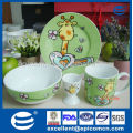 Cartoon 4pcs durable ceramic breakfast dinnerware for children with egg holder